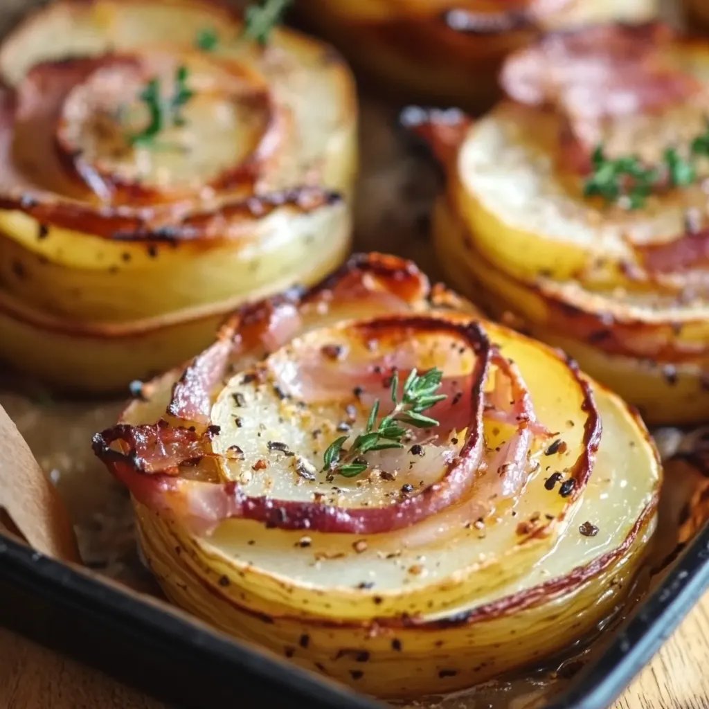 Gebackene Kartoffelrosen mit Speck und frischen Kräutern