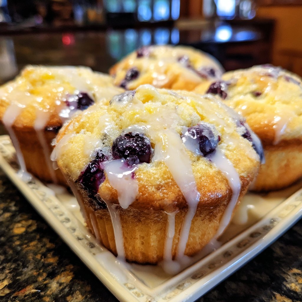 Muffins mit Blaubeeren und Zitronenglasur