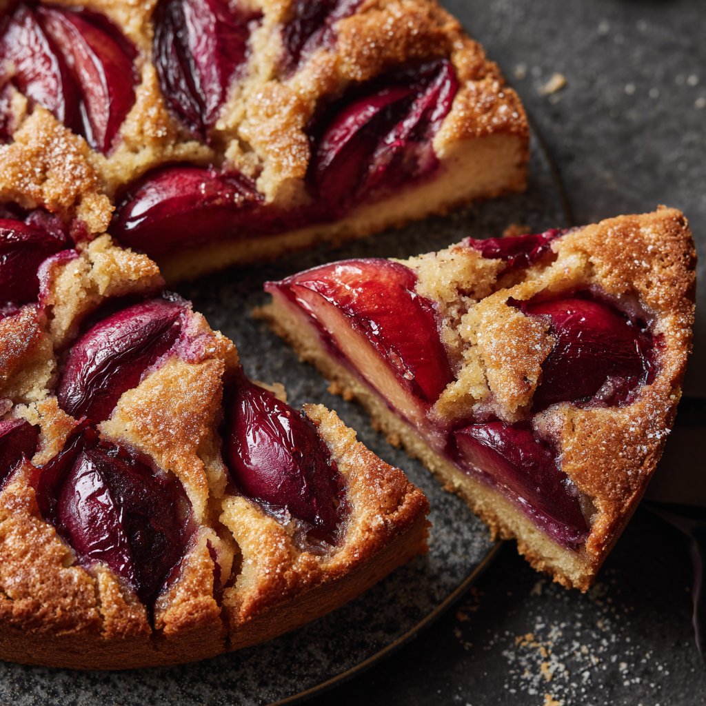Blechkuchen mit Vanille und Pflaumen
