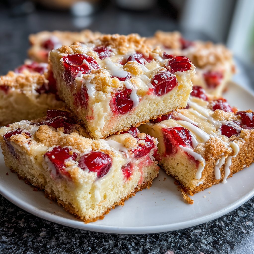 Blechkuchen mit Kirschen und Creme